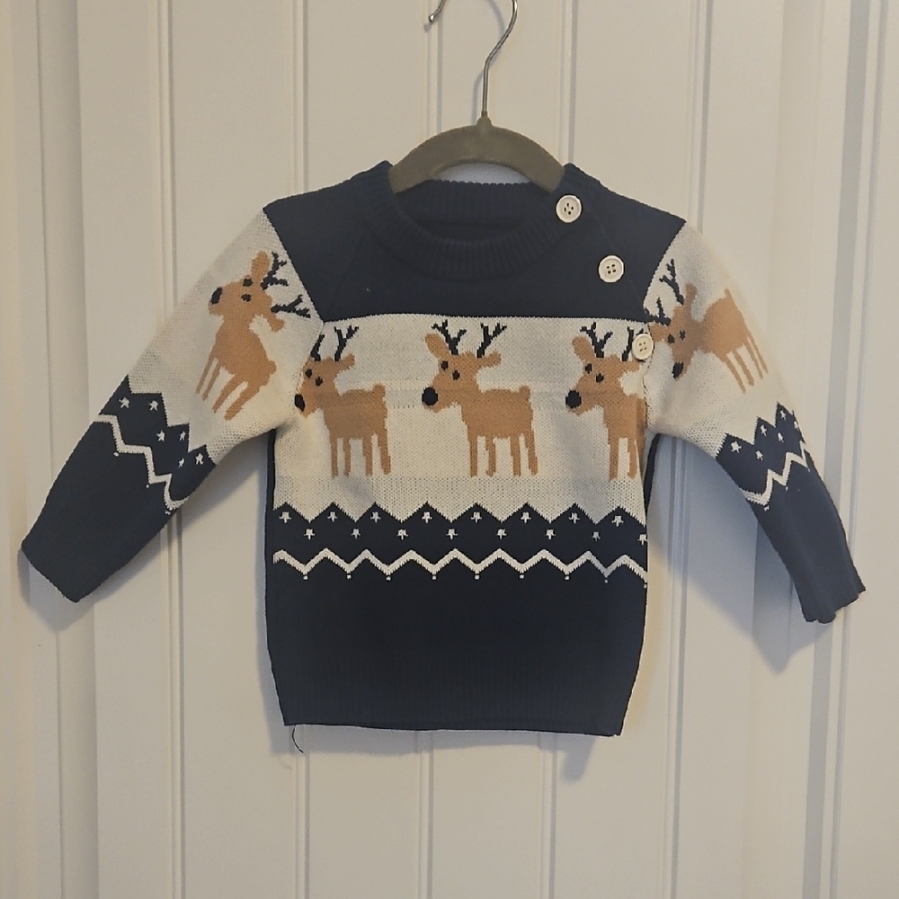 Kids Reindeer Sweater - Navy and White